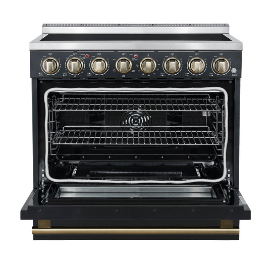 Forno Paolo 36 Inch Black Freestanding Electric Range, Stainless Steel, 5.44 cu.ft, True Convection Oven, Energy Efficient