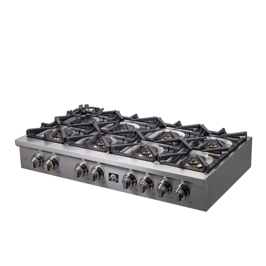 Forno Spezia Alta Qualita 48-Inch Pro-Style Gas Rangetop, Stainless Steel, 8 Sealed Burners, Continuous Cast Iron Grates, High Heat Output