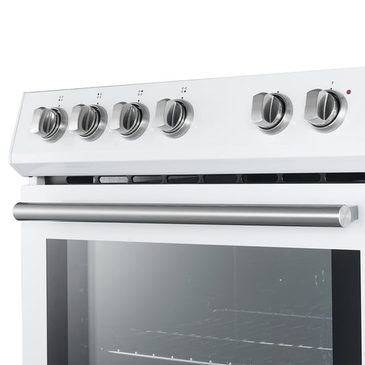 FORNO Premium 3-Piece Kitchen Bundle - Leonardo Espresso 30" White Range, 31" White Bottom Freezer Refrigerator, 24" White Built-In Dishwasher - FBDL-007-03CA