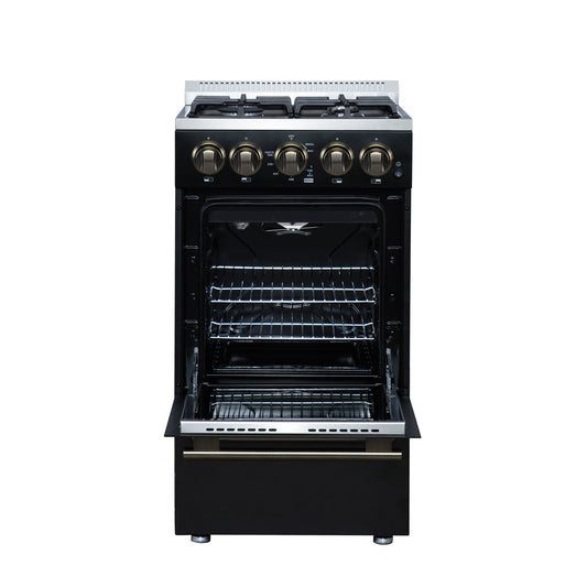 Forno Lamazze 20 Inch Freestanding Gas Range in Black, Compact Design