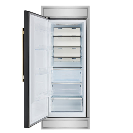 Forno Maderno 28-Inch Built-In Convertible Refrigerator in Black with Antique Brass, 13.6 cu.ft, Left Swing, Decorative Grill, ENERGY STAR Certified