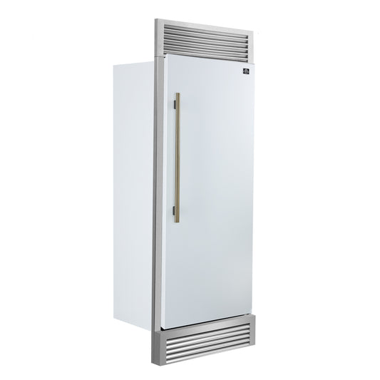 Forno Maderno 28-Inch Built-In Convertible Refrigerator in White with Antique Brass Handle, 13.6 cu.ft. Right Swing with Decorative Trim - 32-Inch Wide
