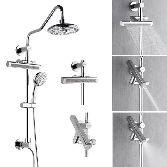 Forno Acqua AcquaFALL Shower, Polished Stainless Steel Finish, Overhead Rainfall Shower, 7 Way Diverter, Handheld Shower Head, Body Jets, 2.5 GPM Flow Rate