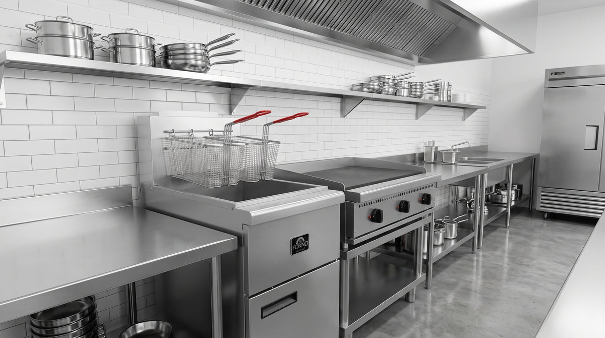 Forno Commerciale Natural Gas Deep Fryer, 4 Burners 120,000 BTU, 50 lbs Oil Capacity