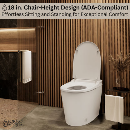 FORNO ACQUA Luxurious Smart Toilet. Includes Auto Flush, Auto Lid, Powerful Flush, sleek tankless design Ideal for Powder Rooms.