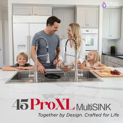 FORNO ACQUA 45 in. Drop-In/Undermount 3-Level Workstation Sink with Two Faucets & Glass Rinser