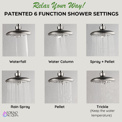 Forno Acqua AcquaSPA Retrofit Shower, Overhead Rainfall, 8 Inch Shower Head, Handheld Shower Head, Body Jets, 6 Way Diverter, Polished Stainless Steel Finish, 2.5 GPM Flow Rate