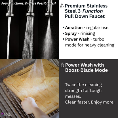 FORNO ACQUA 33 in. Drop-In/Undermount 50/50 Double Bowl Stainless Steel Sink with Faucet & Waterfall