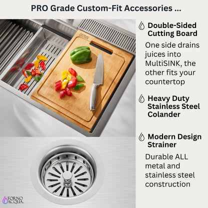 FORNO ACQUA 33 in. Drop-In/Undermount MultiSINK Workstation Sink with Waterfall Faucet & Glass Rinser