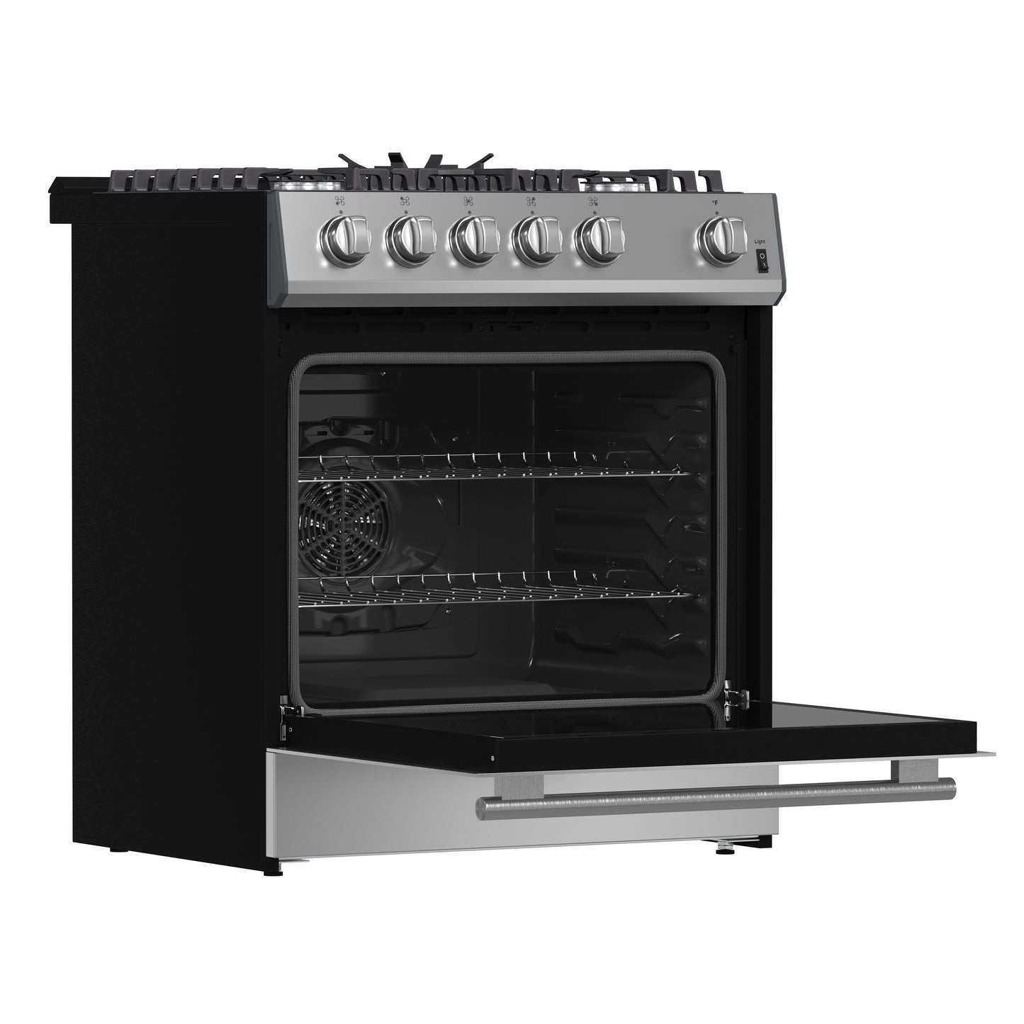 Forno Leonardo 30-Inch Stainless Steel Gas Range, 5 Sealed Burners (Totaling 39,500 BTU), 5 cu.ft. Convection Oven, Continuous Cast Iron Grates, Black Enamel Interior, Auto Re-Ignition, LP Conversion Kit Included