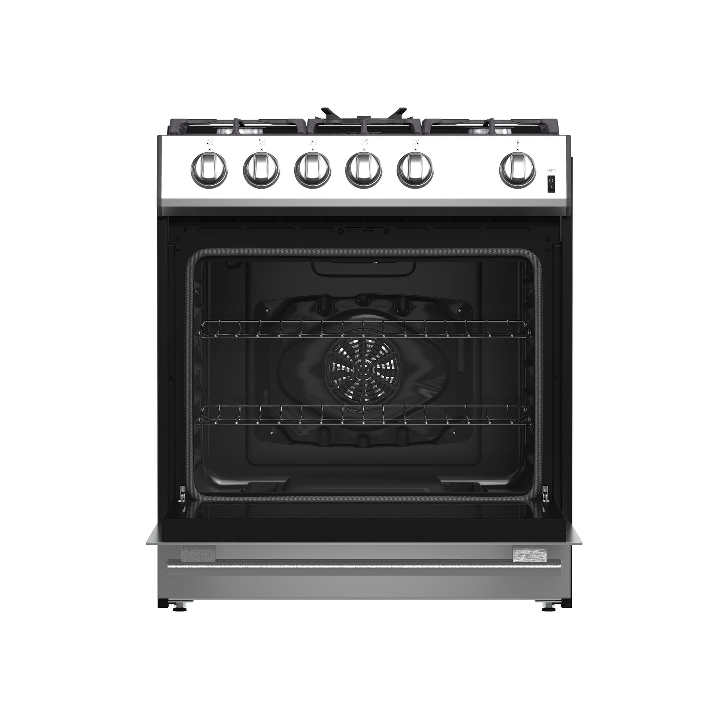 Forno Leonardo 30-Inch Stainless Steel Gas Range, 5 Sealed Burners (Totaling 39,500 BTU), 5 cu.ft. Convection Oven, Continuous Cast Iron Grates, Black Enamel Interior, Auto Re-Ignition, LP Conversion Kit Included