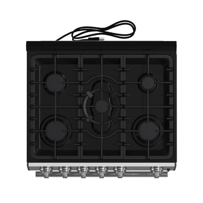 Forno Leonardo 30-Inch Stainless Steel Gas Range, 5 Sealed Burners (Totaling 39,500 BTU), 5 cu.ft. Convection Oven, Continuous Cast Iron Grates, Black Enamel Interior, Auto Re-Ignition, LP Conversion Kit Included