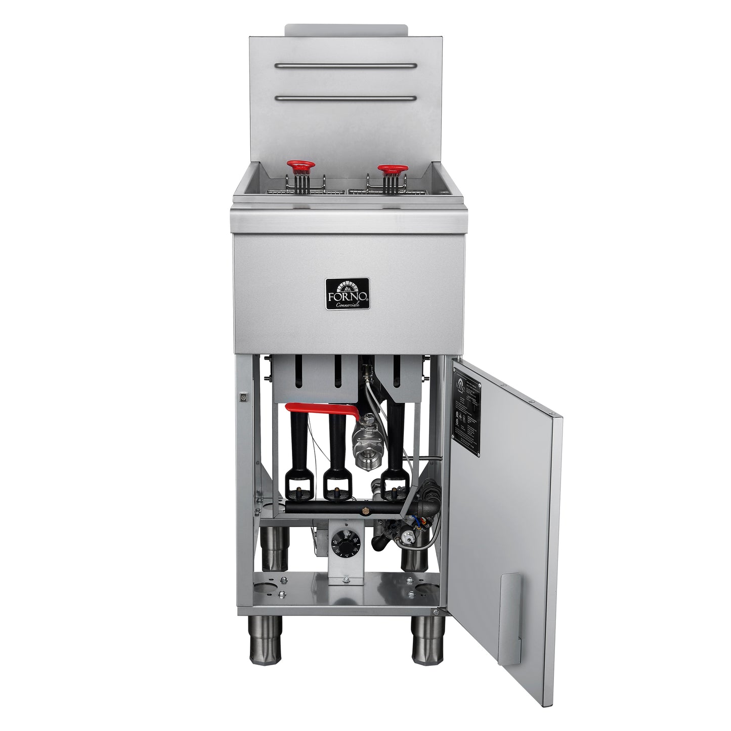 FORNO Commerciale Natural Gas Deep Fryer, 3 Burners 90,000 BTU, 40 lbs, Millivolt Control