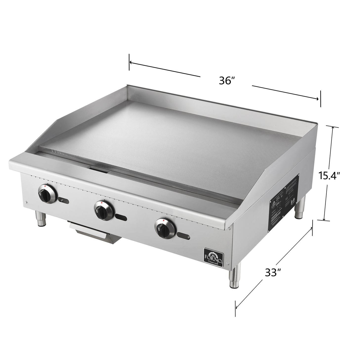 Forno Commerciale 36 Inch Gas Griddle, 3 Burners