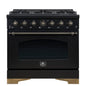 Forno Antico 36-inch Dual Fuel Range, Black and Antique Brass, 6 Burners, 4.5 cu.ft. Convection Oven