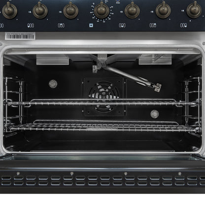 Forno Antico 36-inch Dual Fuel Range, Black and Antique Brass, 6 Burners, 4.5 cu.ft. Convection Oven