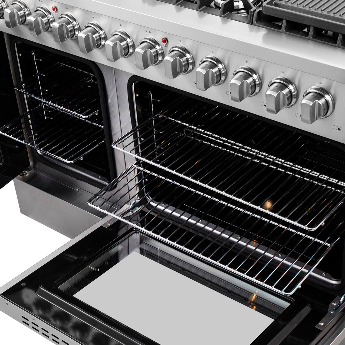 FORNO Galiano 48-Inch French Door Dual Fuel Range All Stainless Steel, 8 Sealed Burners, 107,000 BTU, Griddle, 6.58 cu.ft. Double Ovens