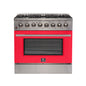 Forno Galiano 36-Inch Freestanding Dual Fuel Range, 6 Burners, Double Convection Ovens, Red Door