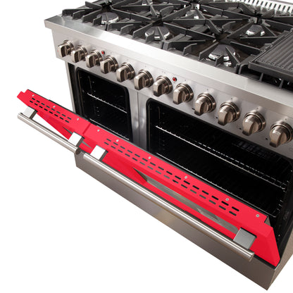 Forno Galiano 48-Inch Freestanding Dual Fuel Range, 8 Burners, Double Convection Ovens, Red Doors