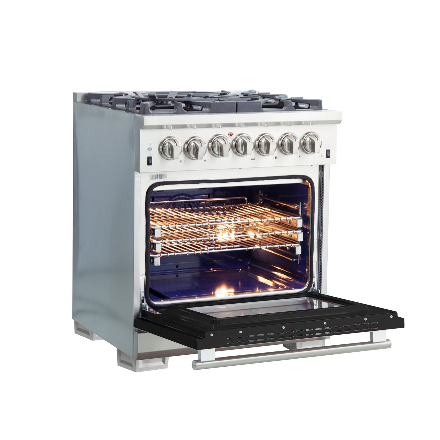 FORNO Capriasca 30-inch Dual Fuel Range Black, 5 Burners, 4.32 cu.ft. True Convection Oven