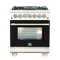 FORNO Capriasca 30-inch Dual Fuel Range Black, 5 Burners, 4.32 cu.ft. True Convection Oven