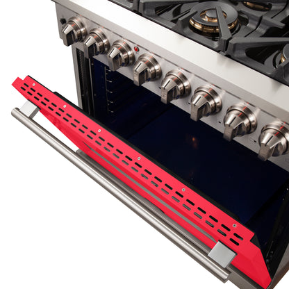Forno Capriasca 36-Inch Freestanding Dual Fuel Range, 6 Burners, True Convection Oven, Red Door