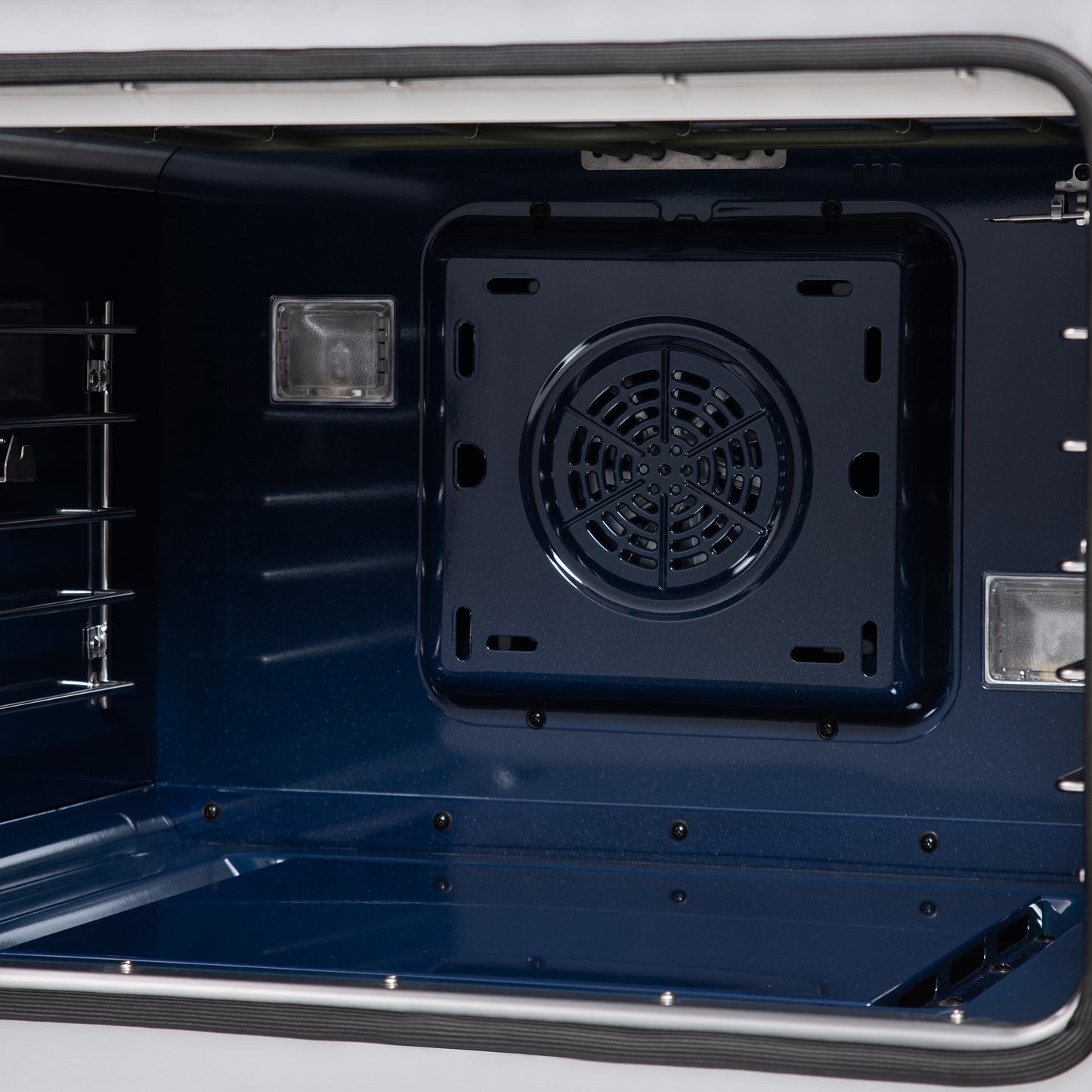 Forno Capriasca 30 Inch Freestanding French Door Dual Fuel Range in White with Antique Brass Accessories, 5 Burners, True Convection Oven