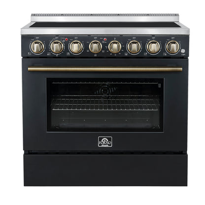 Forno Paolo 36 Inch Black Freestanding Electric Range, Stainless Steel, 5.44 cu.ft, True Convection Oven, Energy Efficient