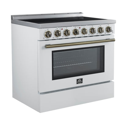 Forno Paolo 36 Inch White Freestanding Electric Range, Stainless Steel, 5.44 cu.ft, True Convection Oven, Energy Efficient