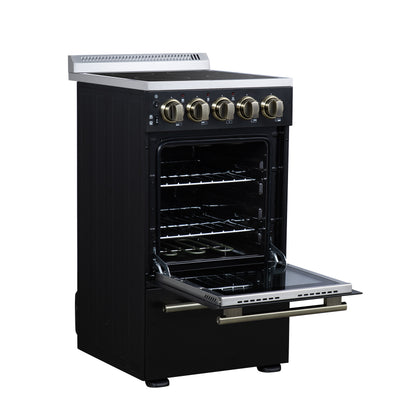 Forno Pallerano 20 Inch Freestanding Electric Range in Black with Antique Brass, Compact Design