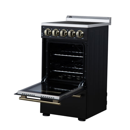 Forno Pallerano 20 Inch Freestanding Electric Range in Black with Antique Brass, Compact Design