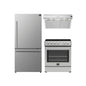 FORNO Premium 3-Piece Kitchen Bundle - Leonardo Espresso 30" Electric Range, 30" Under Cabinet Range Hood, 31" Bottom Freezer Refrigerator - Stainless Steel with Antique Brass Handles - FBDL-001-01CA