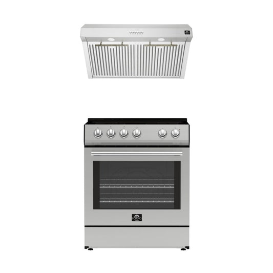 FORNO Premium 2-Piece Kitchen Bundle - Leonardo Espresso 30" Stainless Steel Range, 30" Stainless Steel Range Hood - FBDL-002-01CA