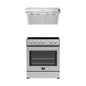 FORNO Premium 2-Piece Kitchen Bundle - Leonardo Espresso 30" Stainless Steel Range, 30" Stainless Steel Range Hood - FBDL-002-01CA
