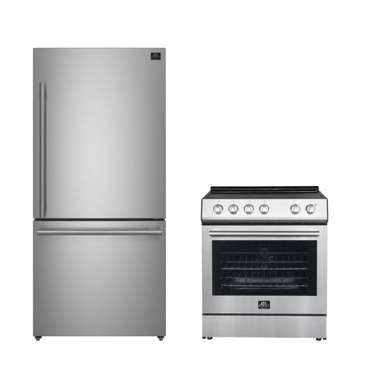 FORNO Premium 2-Piece Kitchen Bundle - Leonardo Espresso 30" Stainless Steel Range, 31" Stainless Steel Refrigerator - FBDL-003-01CA