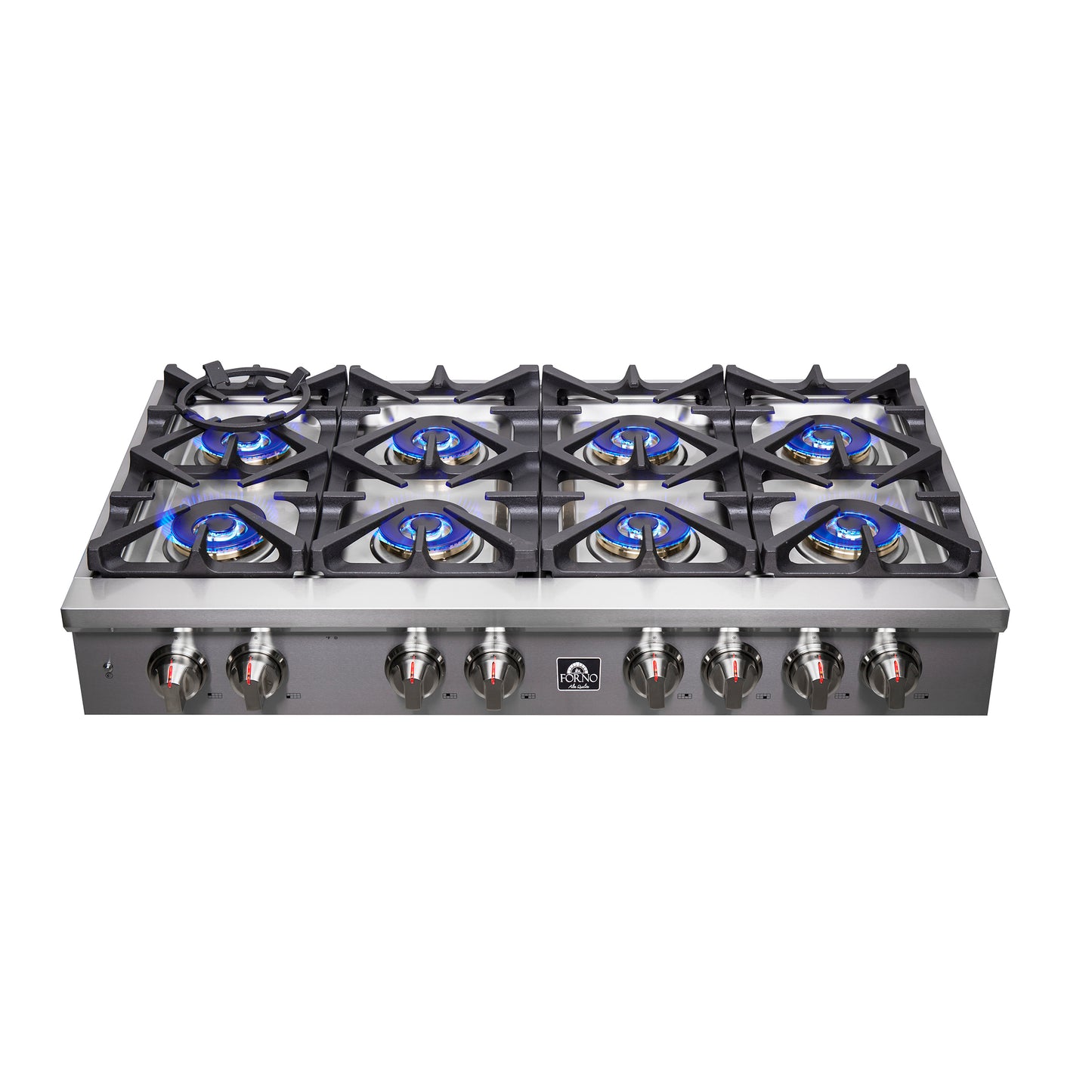 Forno Spezia Alta Qualita 48-Inch Pro-Style Gas Rangetop, Stainless Steel, 8 Sealed Burners, Continuous Cast Iron Grates, High Heat Output