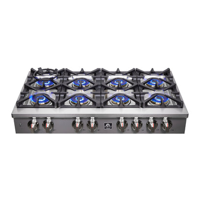 Forno Spezia Alta Qualita 48-Inch Pro-Style Gas Rangetop, Stainless Steel, 8 Sealed Burners, Continuous Cast Iron Grates, High Heat Output