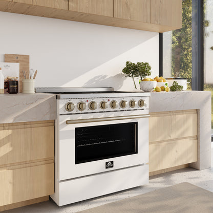 Forno Paolo 36 Inch White Freestanding Electric Range, Stainless Steel, 5.44 cu.ft, True Convection Oven, Energy Efficient