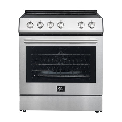 FORNO Premium 3-Piece Kitchen Bundle - 30" Electric Range, 31" French Door Refrigerator, 24" Built-In Dishwasher, Stainless Steel - FBDL-011-01CA