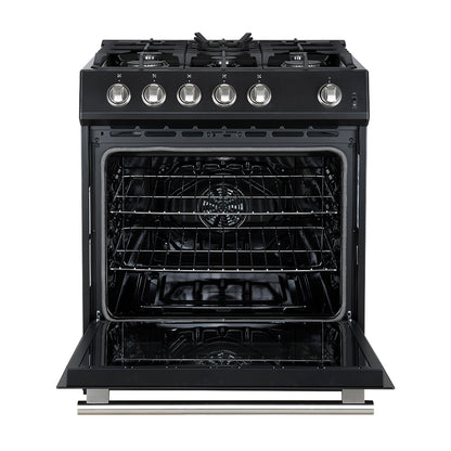 Forno Leonardo Espresso 30-Inch Black Gas Range, 5 Burners, 39,500 BTU, 5 cu.ft Convection Oven