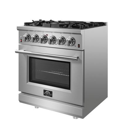 Forno Massimo 30-Inch Freestanding Gas Range, 4 Burners, True Convection Oven