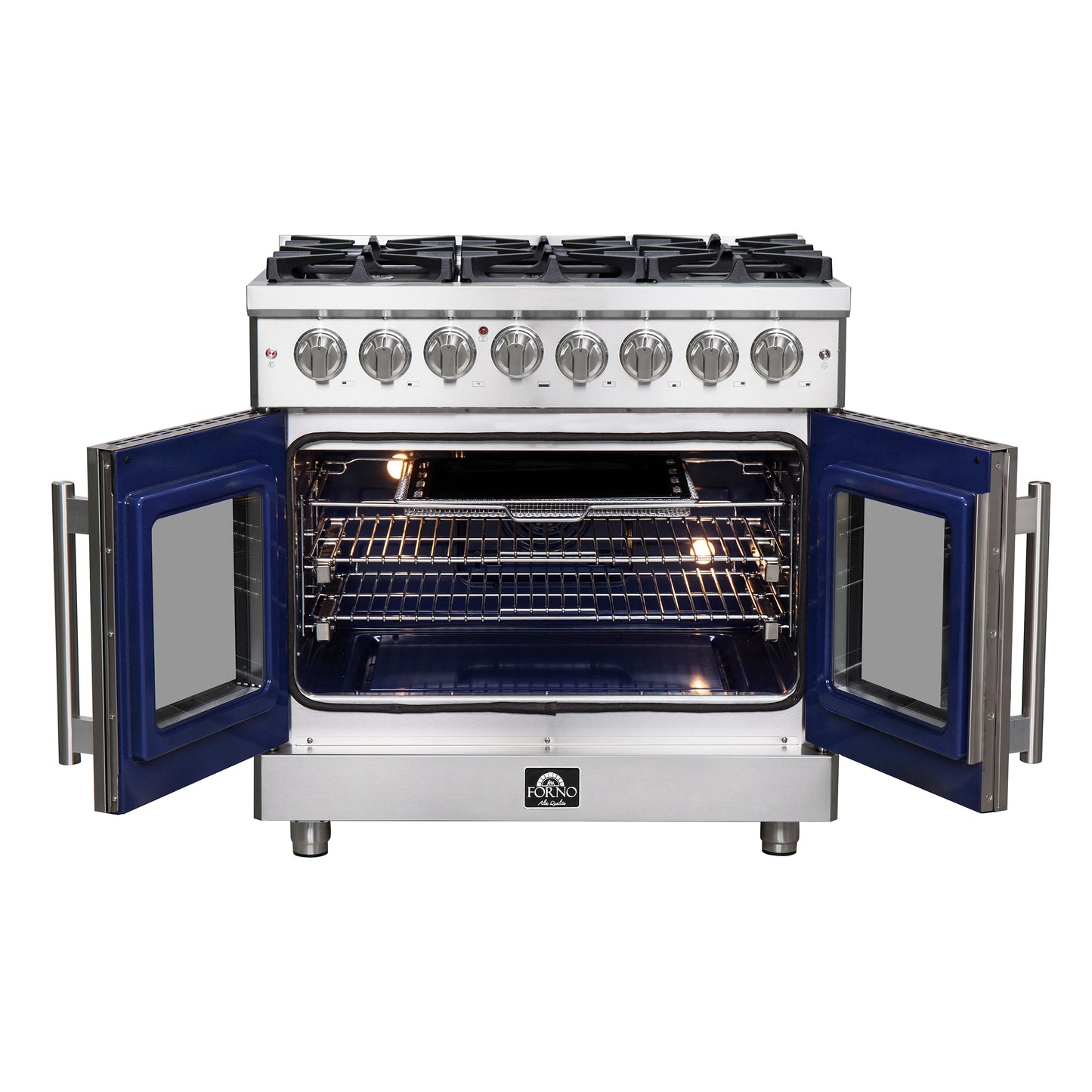 Forno Massimo 36-Inch Freestanding French Door Dual Fuel Range, 6 Burners, True Convection Oven
