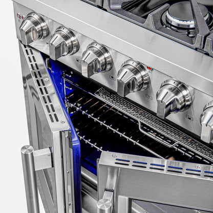 Forno Massimo 36-Inch Freestanding French Door Gas Range, 6 Burners, Convection Oven, Energy Efficient