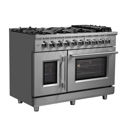 Forno Massimo 48-Inch Freestanding French Door Gas Range, 8 Burners, Convection Oven, Energy Efficient