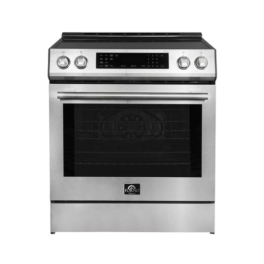 Forno Donatello Espresso 30-Inch Slide-In Stainless Steel Induction Range, Convection Oven, 5 Cooking Zones, Touch Control Panel