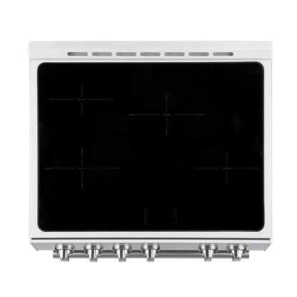 Forno Leonardo Espresso 30-Inch Slide-In White Induction Range, Convection Oven, 5 Cooking Zones, Touch Control Panel