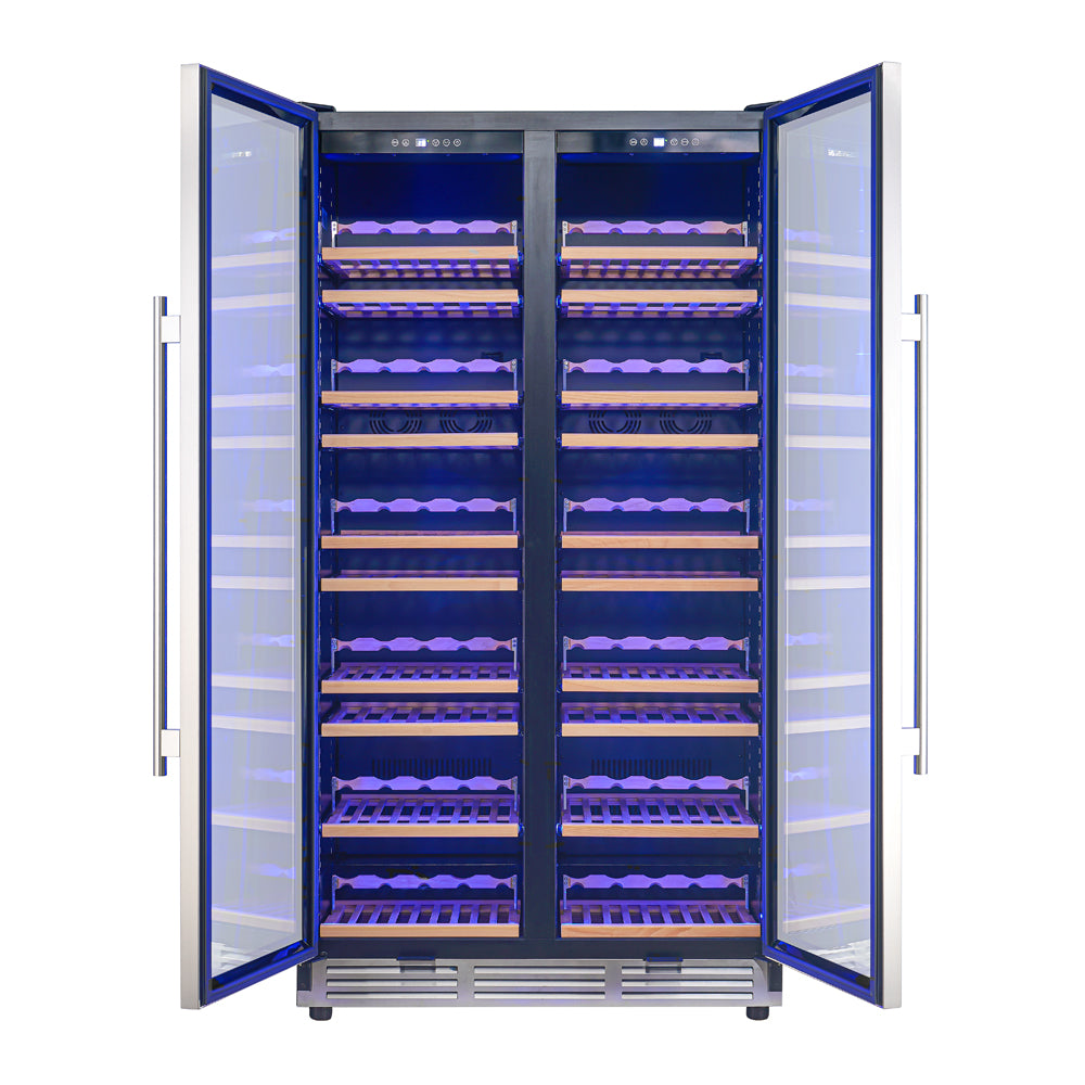 Forno Vernazza 40-Inch Side-by-Side Dual Zone Wine Cellar, 25.07 cu.ft Capacity, Stainless Steel, Temperature Control, UV-Protected Glass Door, Wooden Shelves