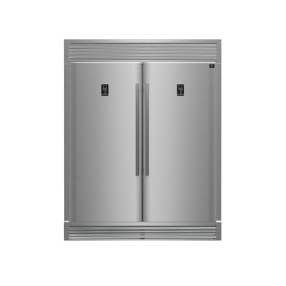 FORNO Premium 3-Piece Kitchen Bundle - FORNO Galiano 48" Freestanding Dual Fuel Range, FORNO Rizzuto 60" W. Dual Combo Convertible Refrigerator, FORNO 48" Wall Mount Range Hood - FBDL-017-02US