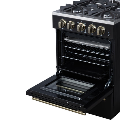 Forno Breno 24 Inch Freestanding Gas Range in Black with Antique Brass, Compact Design
