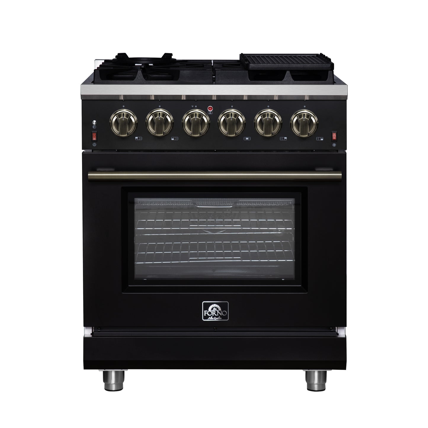 Forno Massimo 30-Inch Black Freestanding Gas Range, 4 Burners, True Convection Oven